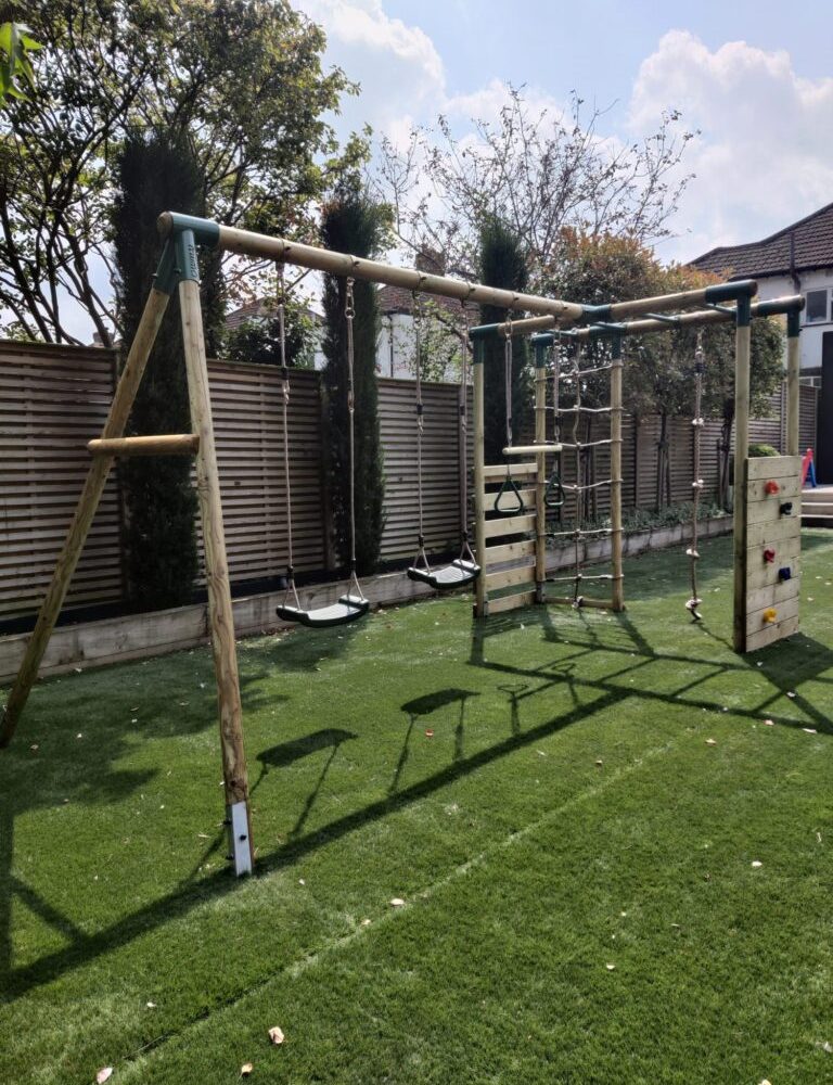 Climbing frame and swings