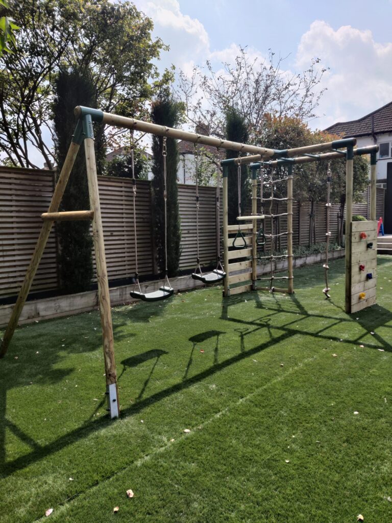 Climbing frame and swings